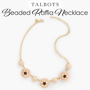 Talbots Beaded Raffia Gold, Brown and Cream Floral Necklace
